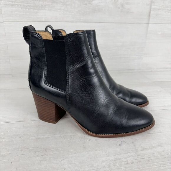 Madewell The Regan Ankle Boots Women 8 Black Leather Block Heel Chelsea‎ Bootie - Picture 1 of 14